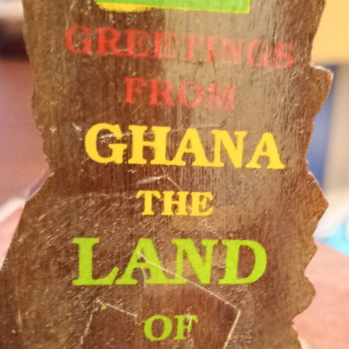 Handmade wooden Ghana map decoration used, vintage collectible