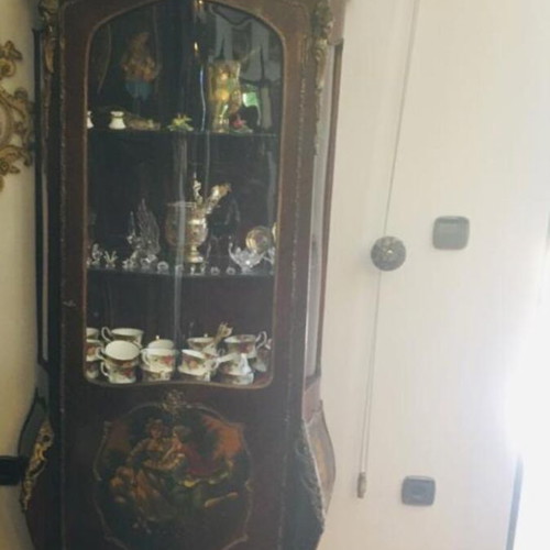 Wooden display cabinet used, classic Italian style with curved glass