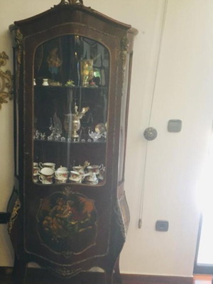 Wooden display cabinet used, classic Italian style with curved glass