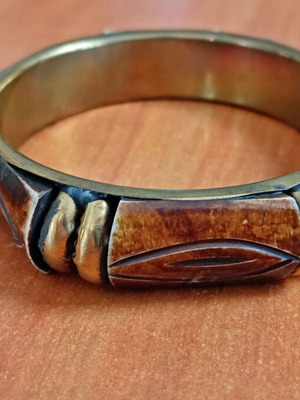 Vintage bracelet new, retro 70s style, brass and camel bone