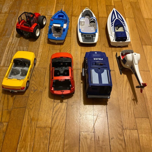 Playmobil used vehicles police, boat, helicopter, tractor