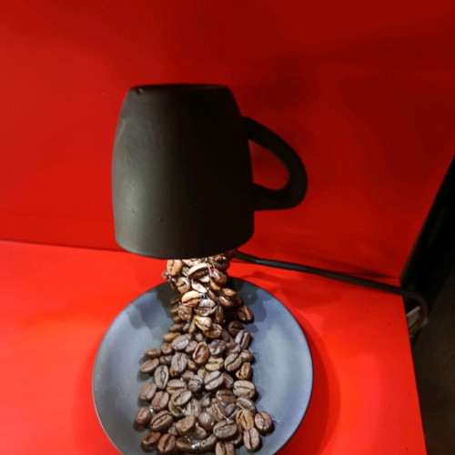 Handmade table lamp with porcelain, coffee beans, and 12 LED lights