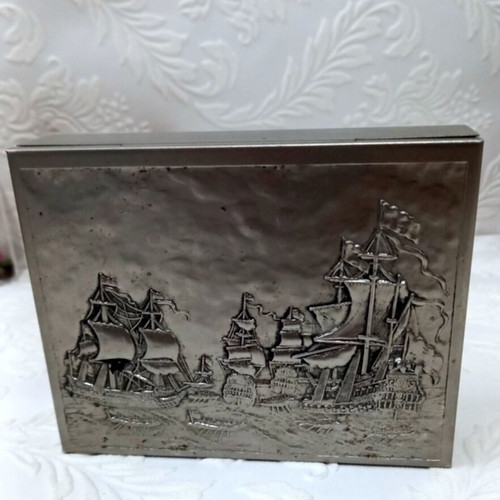Wooden box used with embossed old sailing ships design