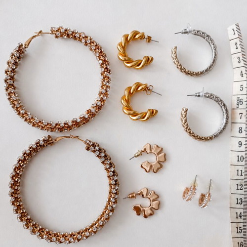 Mixed Earrings Lot used, 5 pairs in gold, silver and rose-gold tones