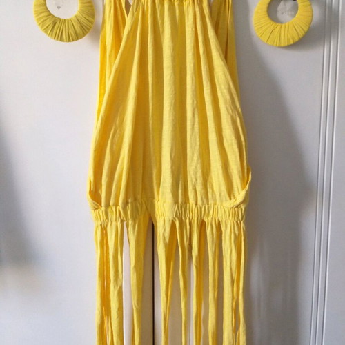 Top with fringes like new, yellow, with earrings gift