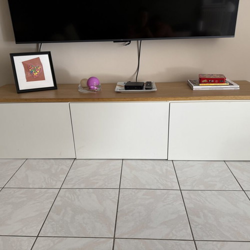 IKEA Besta TV cabinet used with extra oak top surface