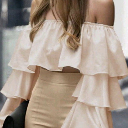 Shein Strapless Blouse with Long Ruffled Sleeves beige, like new, XL