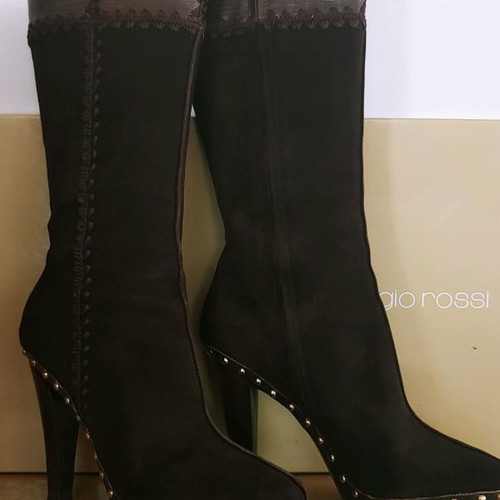 Sergio Rossi boots used brown leather-suede, size 41