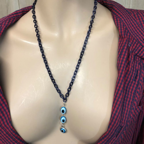 Chunky Dark Blue Evil Eye Chain Necklace new, Y2K alternative jewelry