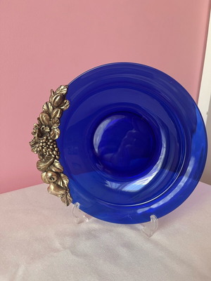 Vintage Ιταλική Πιατέλα Cobalt Blue χειροποίητη, επίχρυση 24Κ