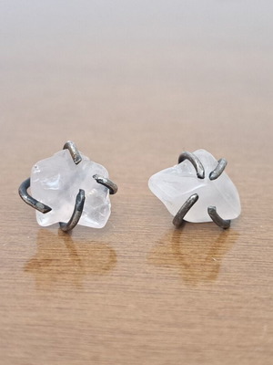 Stud Earrings Handmade from Scratch with Natural Rose Quartz and Silver 925