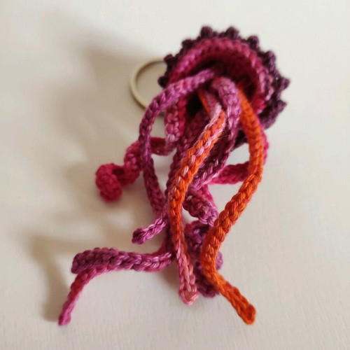 Keychain crocheted jellyfish new with multicolored tentacles