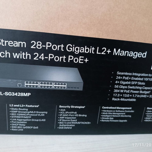 TP-LINK TL-SG3428MP JetStream 28-Port Gigabit L2+ Managed Switch new with 24-Port PoE+