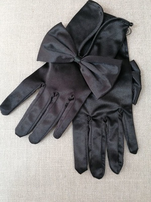 Satin gloves black with decorative bow new