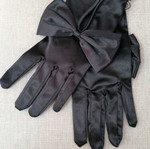 Satin gloves black with decorative bow new