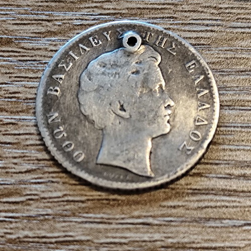 Silver 1 Drachma 1833 Othonas used, pierced coin