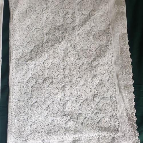 Vintage 60s pillowcases set of 2 used with handmade crochet lace