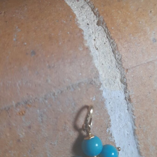 Handmade yellow gold cross pendant with turquoise 14k like new