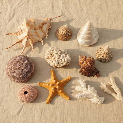 Collection of Exotic Seashells and Corals like new, 11 natural specimens
