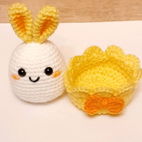 Easter Bunny in Yellow Handmade Knitted Basket made to order