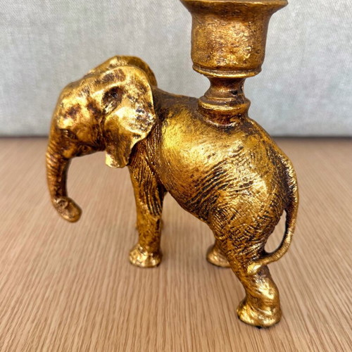 Elephant Candlestick with Gold Antique Patina 15cm Height