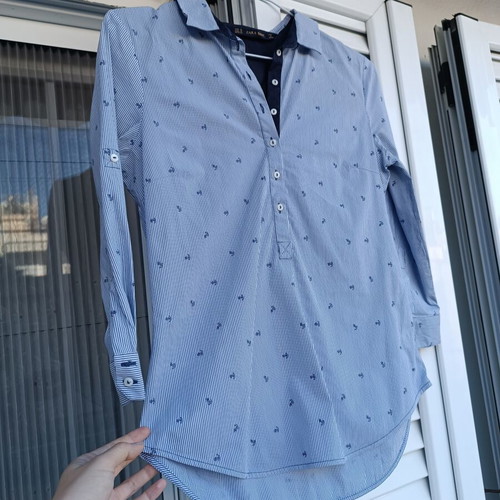 Zara blue striped shirt with micro print anchors, like new, size M