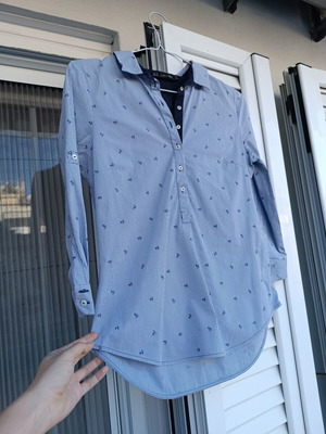 Zara blue striped shirt with micro print anchors, like new, size M