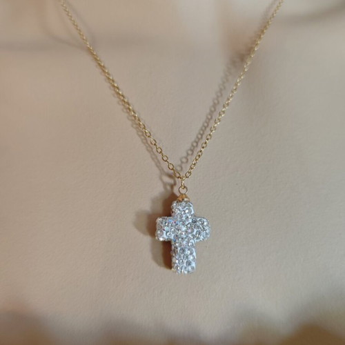 Steel cross pendant with strass, new