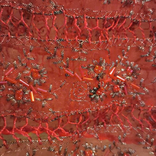 Evening scarf with beads like new, red