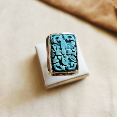 925 silver ring with turquoise carving, handmade