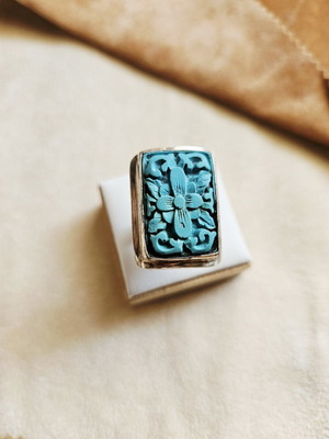 925 silver ring with turquoise carving, handmade