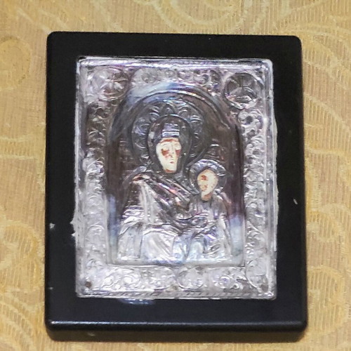 Icon Panagia and Christ small silver like new