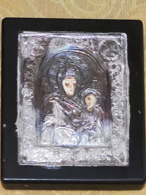 Icon Panagia and Christ small silver like new