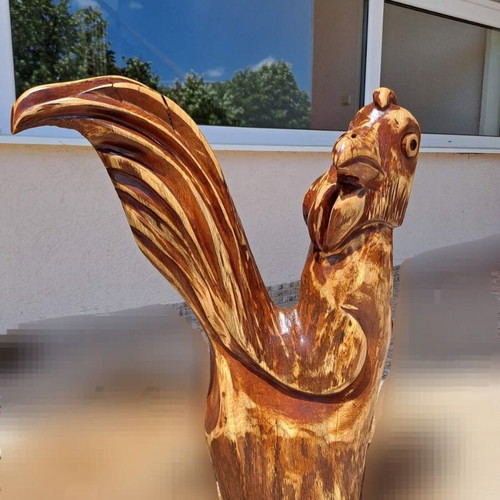 Rooster sculpture new, solid oak, 67 cm tall