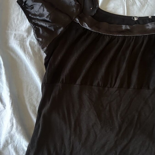 Black women's blouse with satin puff sleeves, L/XL