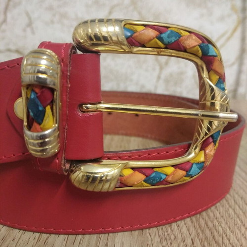 Vintage women's leather belt with colorful braided detail, like new