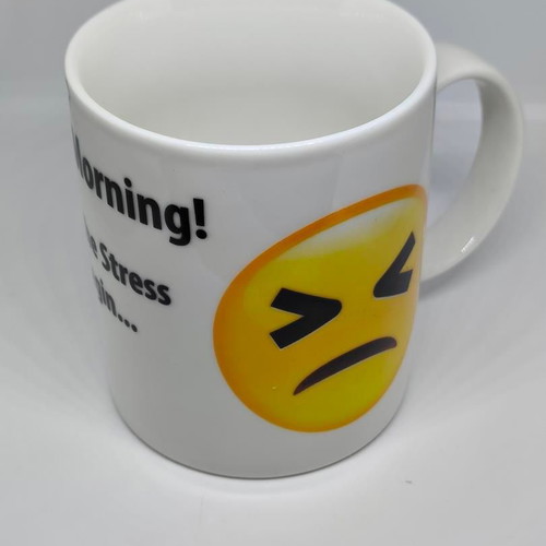 Ceramic Mug Emoji Good Morning Let the Stress Begin like new