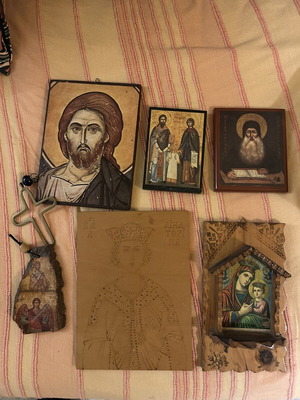 Σετ θρησκευτικές εικόνες μεταχειρισμένες, πακέτο 6, ξύλο και πέτρα