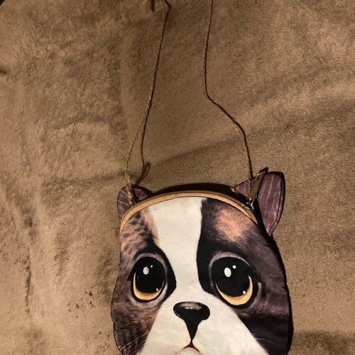 Children's cat bag used, fabric with zipper