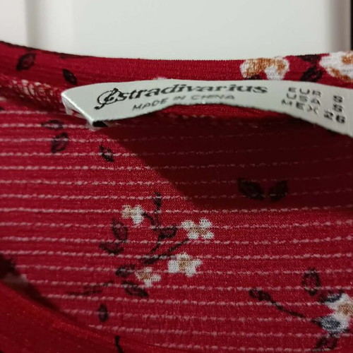 Stradivarius burgundy floral long dress short sleeves new