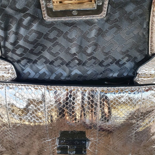Embossed leather clutch like new, gray and silver