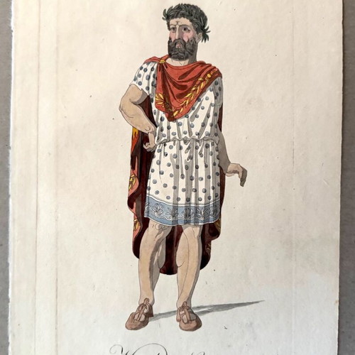 Hercules lithographs used, 2 original hand-colored 19th century prints