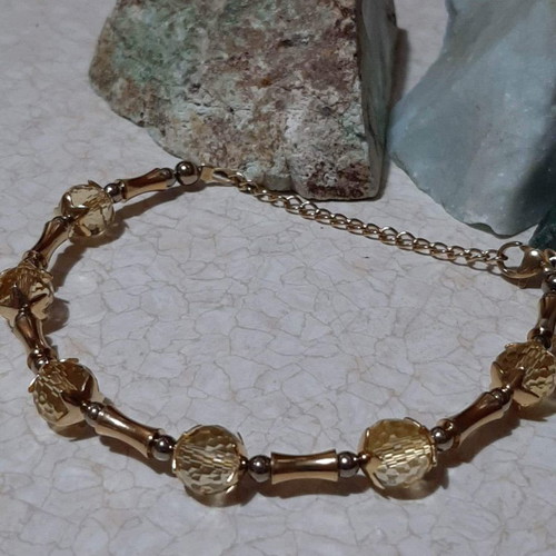 Citrin yellow bracelet in surgical steel gold plated 18k new
