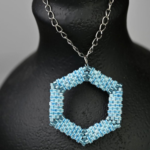 Delicate Light Blue Necklace Custom Made with Hexagonal Pendant