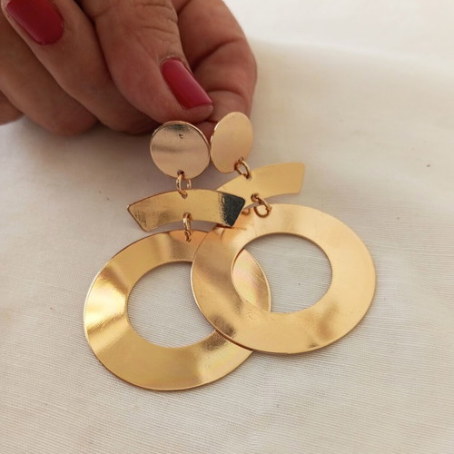 Large Gold Earrings with Geometric Circles Mirror Finish, new