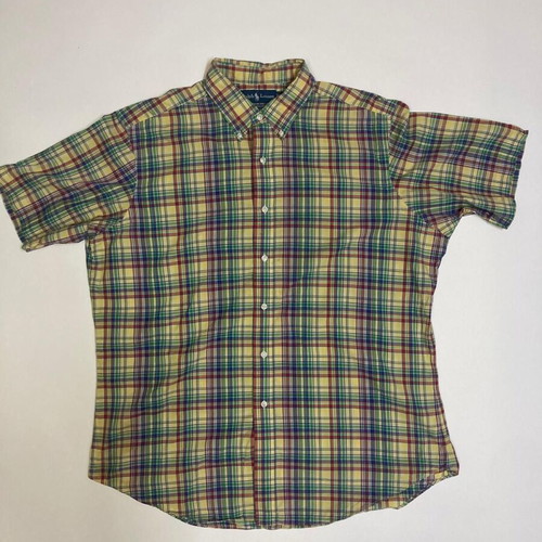 Ralph Lauren Y2K 90s Fun Oxford Yellow Blocked Short Sleeve Shirt XL