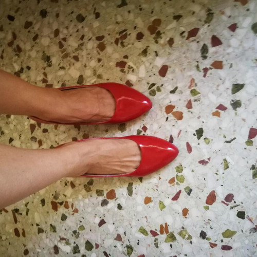 Tamaris pumps used, red patent leather, size 38, 6 cm heel