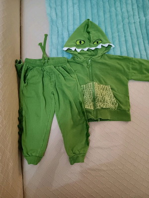 Boys' Sinsay tracksuit set like new, green with dinosaur design