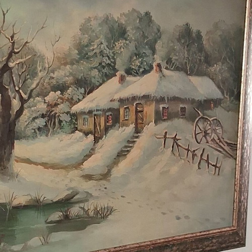 Signed A. Limnaios Winter Landscape Oil Painting on Canvas like new