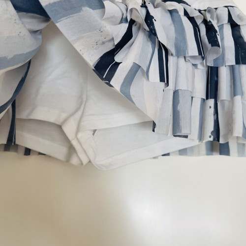 Short skirt with built-in shorts, white and blue